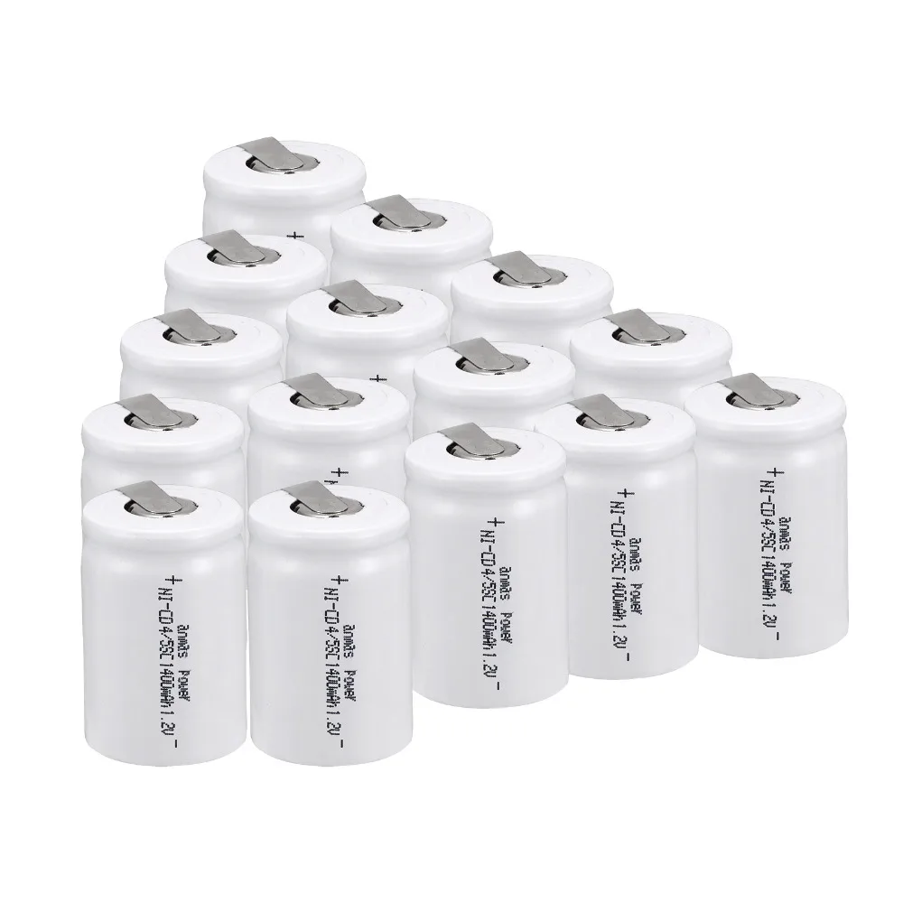 

Anmas power! 15 PCS Ni-Cd 4/5 SubC Sub C battery Rechargeable Battery 1.2V 1400mAh with Tab 3.3cm x 2.2cm-Tab white color