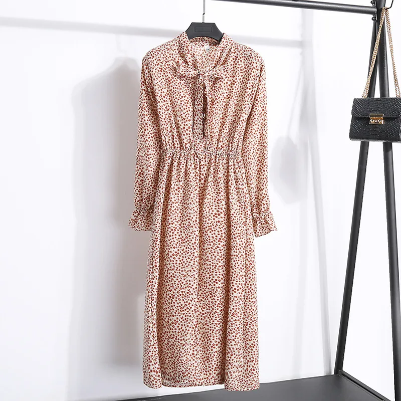 HXJJP весенне-осеннее шифоновый эластичный пояс платье в стиле ретро женское с