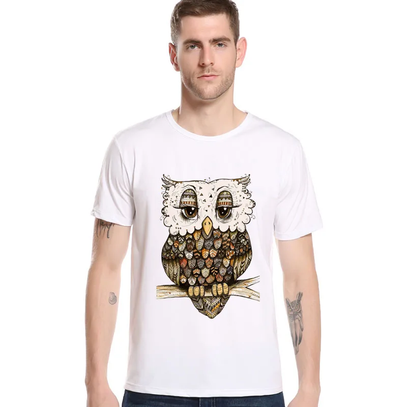 

New arrival Hot Sales Fashion Owl Tree Men T-shirt Kawaii Animal Design Hipster Tee High Quality Geek Casual Male T-shirtL1R6