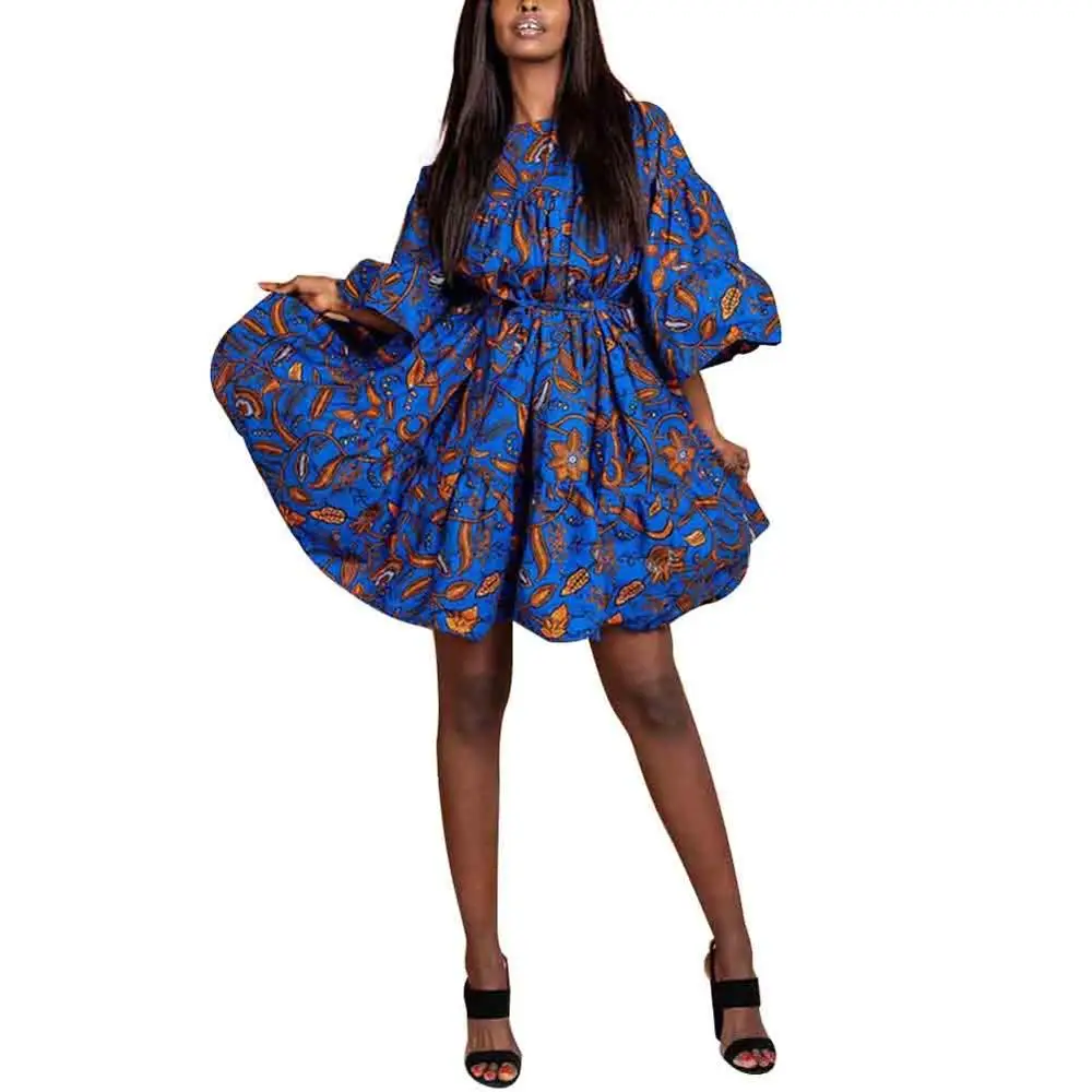 Summer Dress-BU1 Kureas/платье в африканском стиле; национальная племенная одежда с принтом; платья-пачки; свободные летние повседневные платья с расклешенным подолом в африканском стиле - Цвет: Summer Dress-BU1