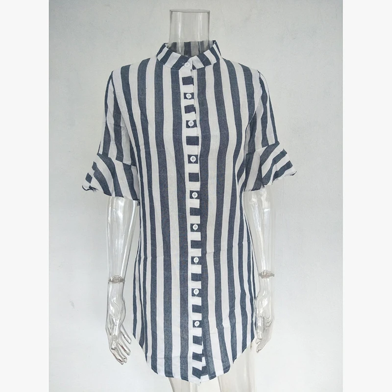 Women Horn Sleeve Striped Half Tops V-Neck Office Lady Long Blouse Ladies Trumpet Shirt Top |