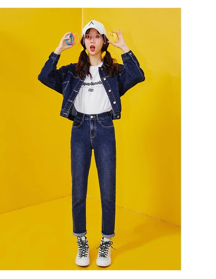 Женская короткая джинсовая куртка LEIJIJEANS, классическая повседневная темно-синяя куртка из денима c пуговицами на спине, новая модная модель больших размеров от S до 6XL