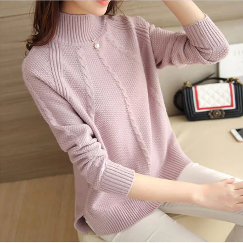 Pearl Beaded knitted Jumper Womens 2018 Autumn Winter Fashion Long Sleeve Women Sweaters and Pullovers Female Turtleneck | Женская
