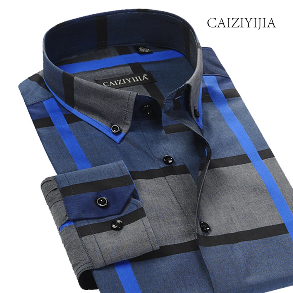 CAIZIYIJIA Лидер продаж клетчатая Лоскутная рубашка Camisa Masculina Осенняя мода хлопок мужская рубашка Повседневная рубашка на пуговицах с длинным рукавом