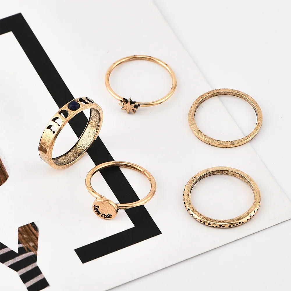 Fashion simple retro star moon women's ring combination hipster street shooting | Украшения и аксессуары