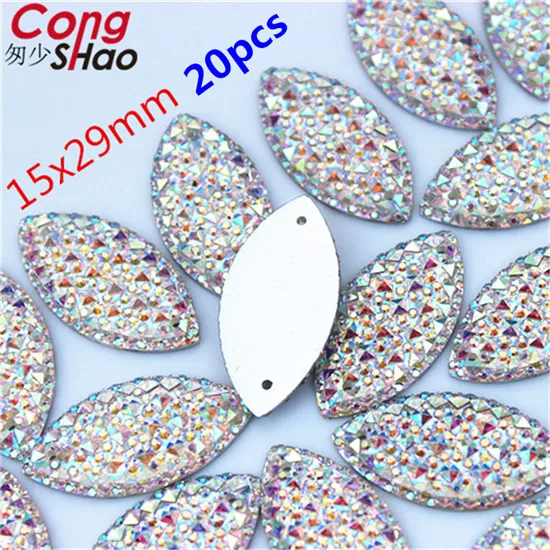 15x29mm 20Pcs Cong shao 9*20/11*24/15*29 мм маркиза Блестящий Кристалл AB Цвет цепочки с кристаллами с серебрянной акантовкой, пришить пришитые стразы камни Кнопки Одежда WC42 - Цвет: 15x29mm 20Pcs