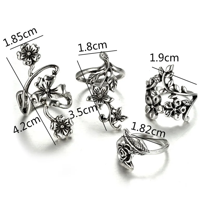 4 шт./лот винтажные кольца с розами набор для женщин и девочек цветочные