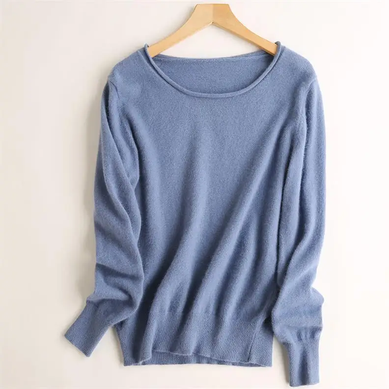 Peacock blue 2019new дикий свитер женский пуловер с круглым вырезом женский эластичный кашемировый свитер Повседневный модный свитер женская зимняя одежда - Цвет: Peacock blue
