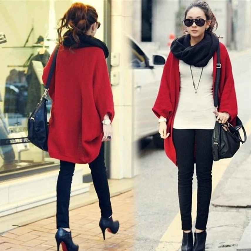 

2021 New Fashion Women Sweater Casual Loose Shawl Batwing Sleeves cardigan Lady Knit Sweater Coat Woolen Women Cardigans Jacket