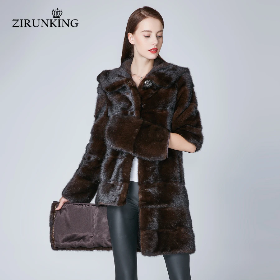 ZIRUNKING/женские пальто из натурального меха норки с капюшоном; женские теплые зимние парки из натурального меха Rea; модное пальто из меха норки со съемным воротником; ZC1866