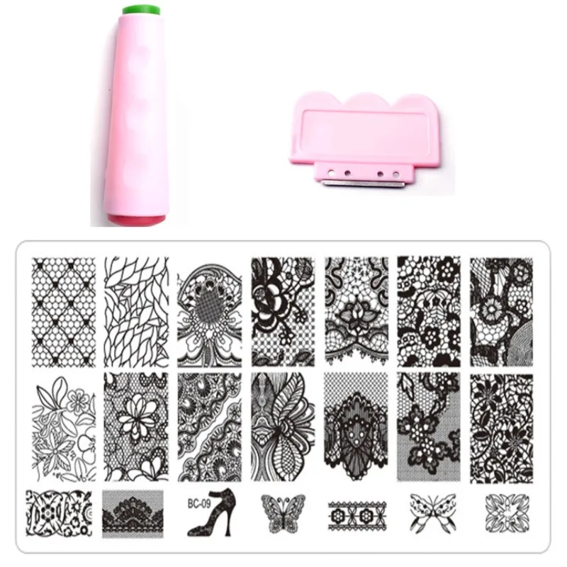 1 набор для салонов черные кружевные штампованные пластины с цветами красота 10