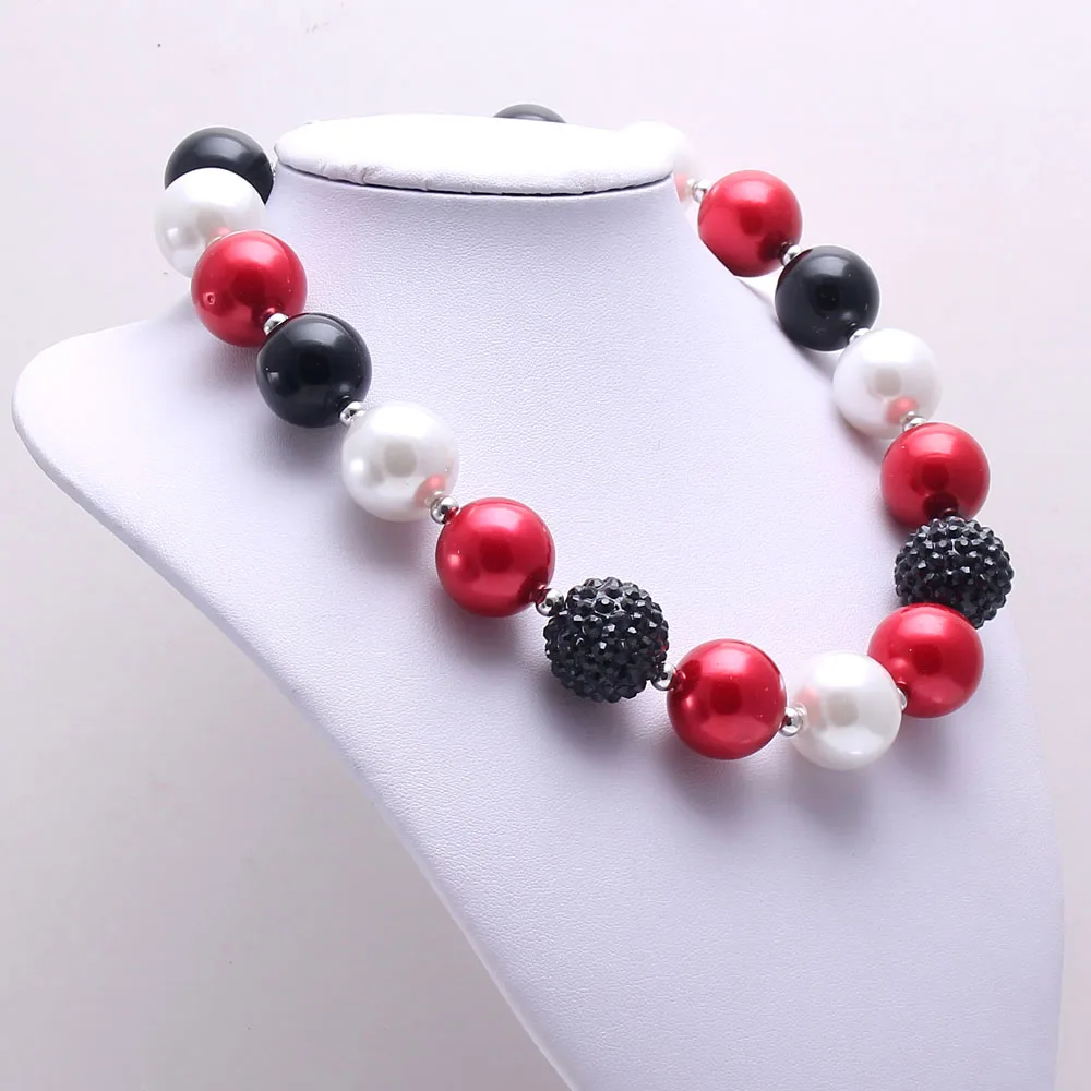 MHS.SUN 2PCS Pearl Beads Baby Kid Chunky Necklace Red+Black Color Girl Kids Bubblegum Bead Children Jewelry | Украшения и