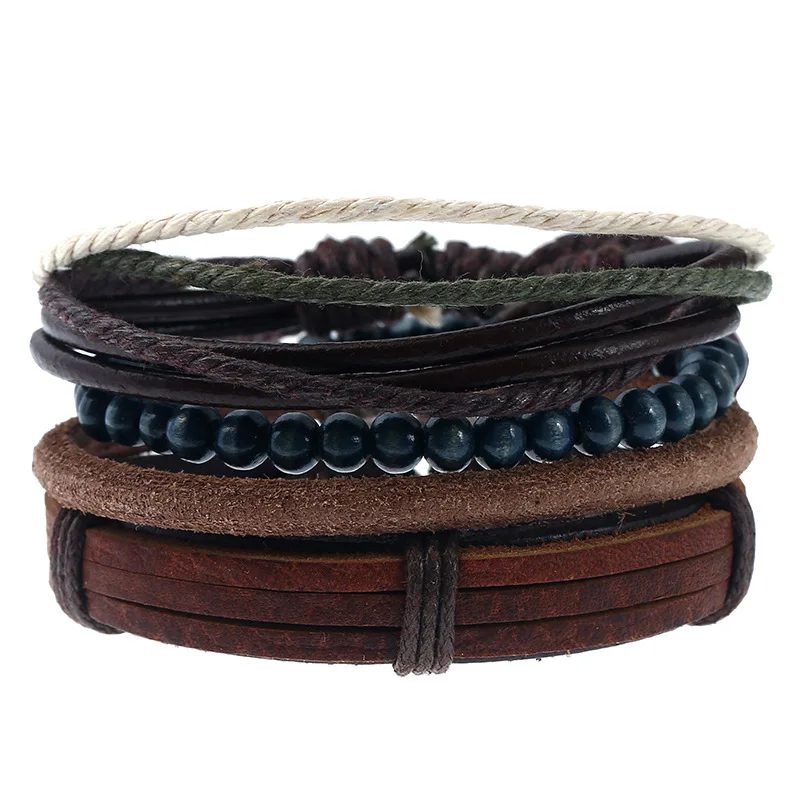Светло-желтый цвет HQMQ Tibet Metal Stone Beads Multilayer Leather Bracelet Bangles Chain&Link Charms Bracelets for Men Vintage Punk Wrap Wristband - Окраска металла: Светло-желтый цвет