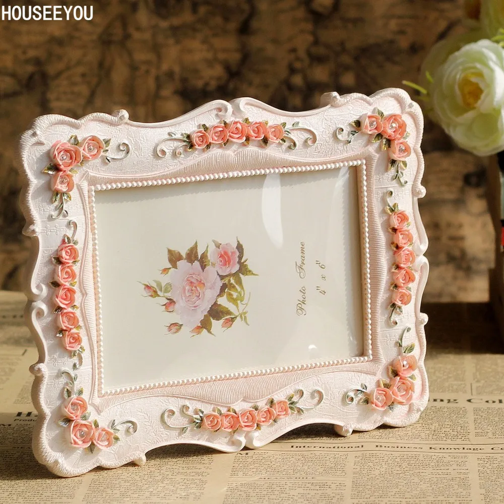 Модная винтажная Европейская фоторамка бледно розовая роза из полимерной смолы