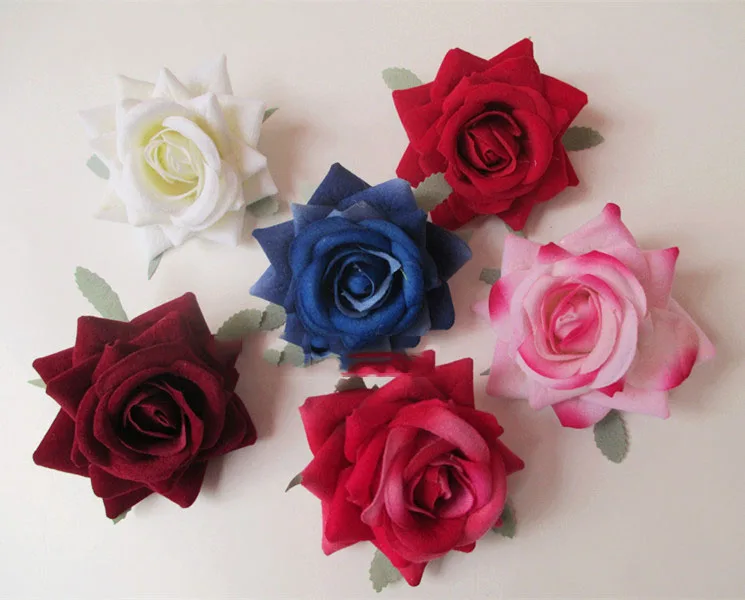 Искусственные головки цветов объем розовый бархат угол имитация цветка розы