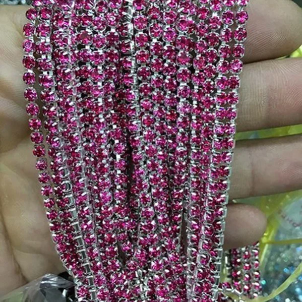 Fuchsia 10 метров пришитые стразы с плоской задней стороной, цепочка SS6 SS8 SS10 SS12 для свадебного платья, украшения для костюма, аксессуары для одежды, отделка - Цвет: Fuchsia