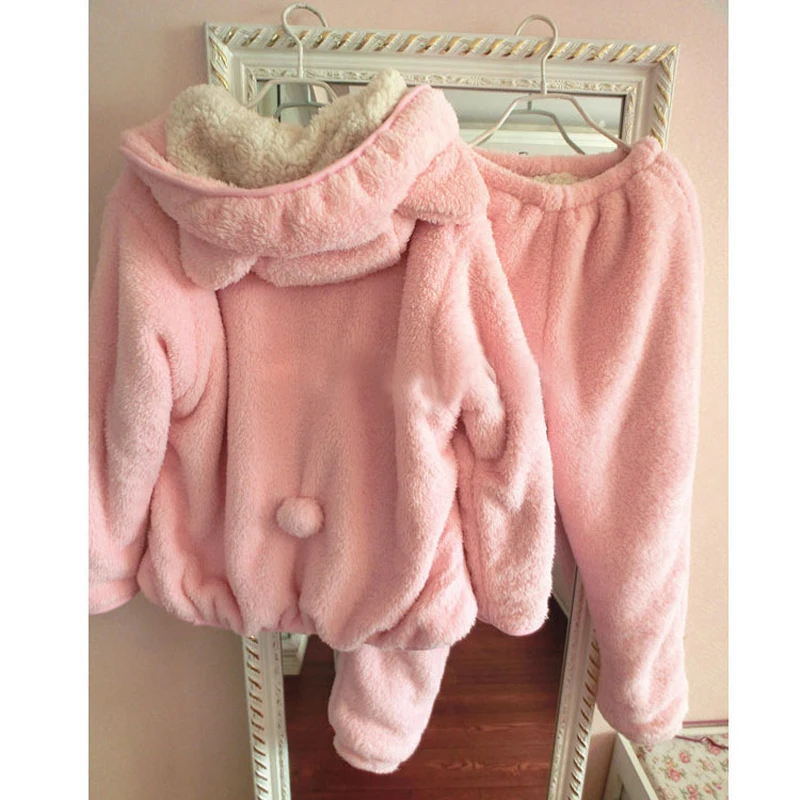 Пижама из флиса кораллового цвета в Корейском стиле с милыми кошачьими ушками и