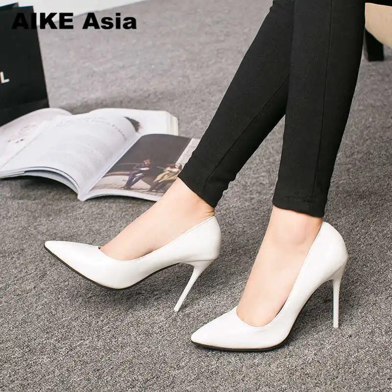 White 10cm Популярные женские туфли-лодочки женские свадебные туфли с острым носком на высоком каблуке; сезон весна-осень пикантная обувь на высоком каблуке для женщин;#9588 - Цвет: White 10cm