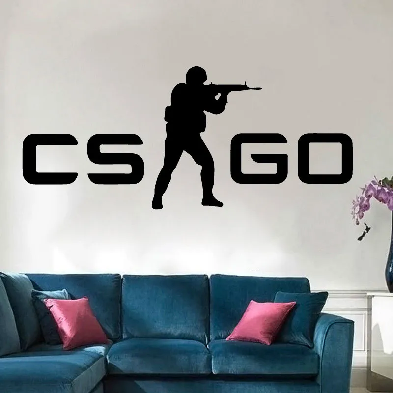CS GO игровая комната для детей Наклейка на стену виниловая художественная Съемная дизайнерская постер Фреска постер для гостиной Фреска наклейки декор LY1348 - Цвет: Black