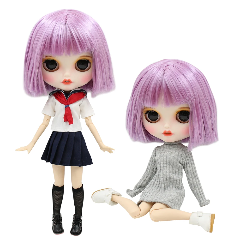 

Кукла ICY DBS Blyth, индивидуальная кукла, матовое лицо, короткие фиолетовые волосы, открытый рот, совместное тело, белая кожа, 30 см, Игрушка Аниме