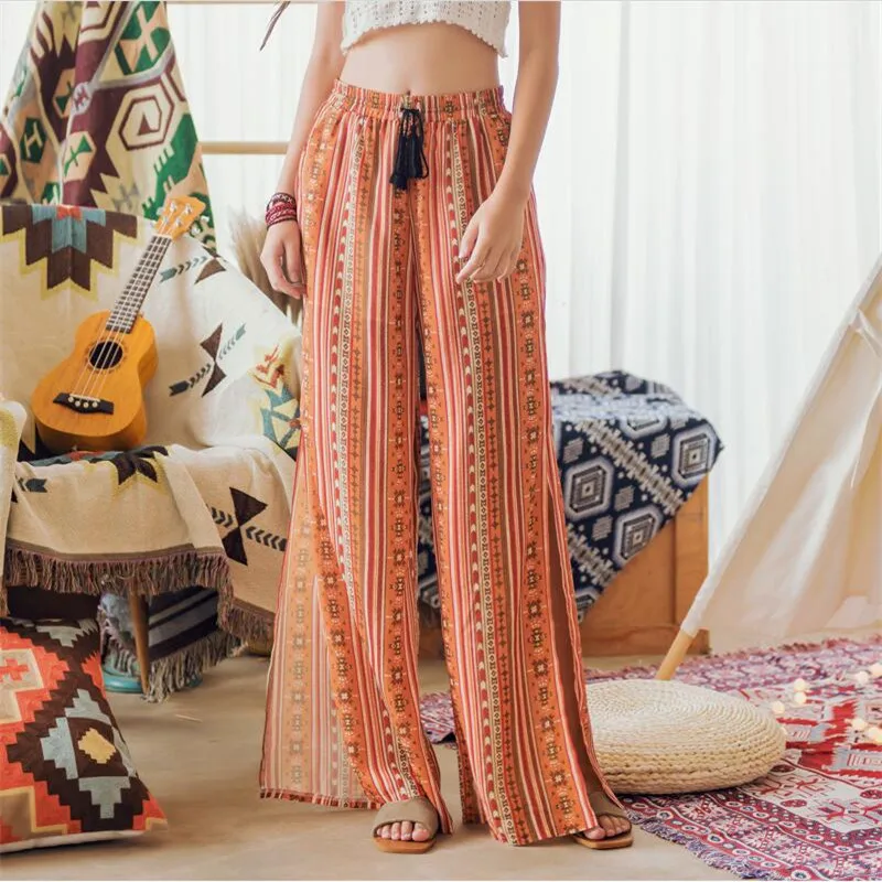 Новые Брюки для женщин летние пляжные женские брюки высокая Талия шифон Wod leg