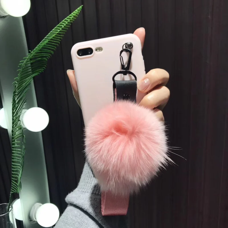 Лисий мех мяч Чехлы для Iphone7 7 Plus Для женщин Lady девочек сумки с ремешком Iphone8 8 плюс 6