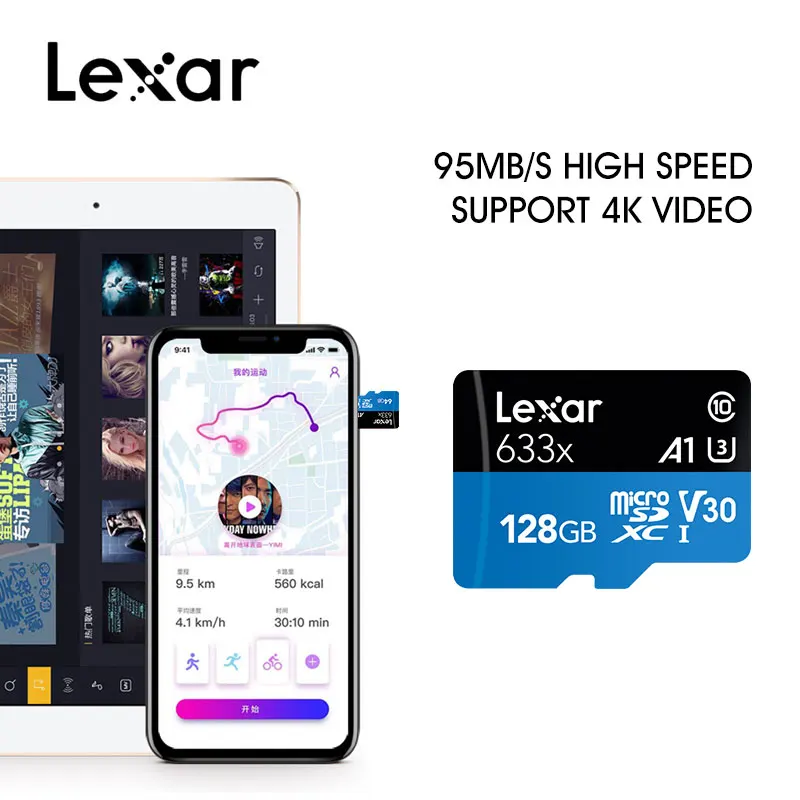 Карта памяти Lexar Micro SD 100% оригинал 128 ГБ 32 класс 10 633x64 высокая скорость 95 МБ/с./с |