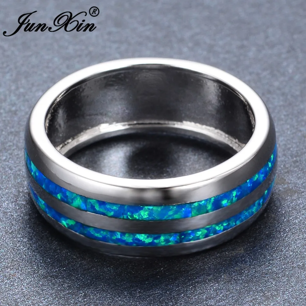 Женское кольцо с голубым огненным опалом JUNXIN серебряное ювелирное изделие