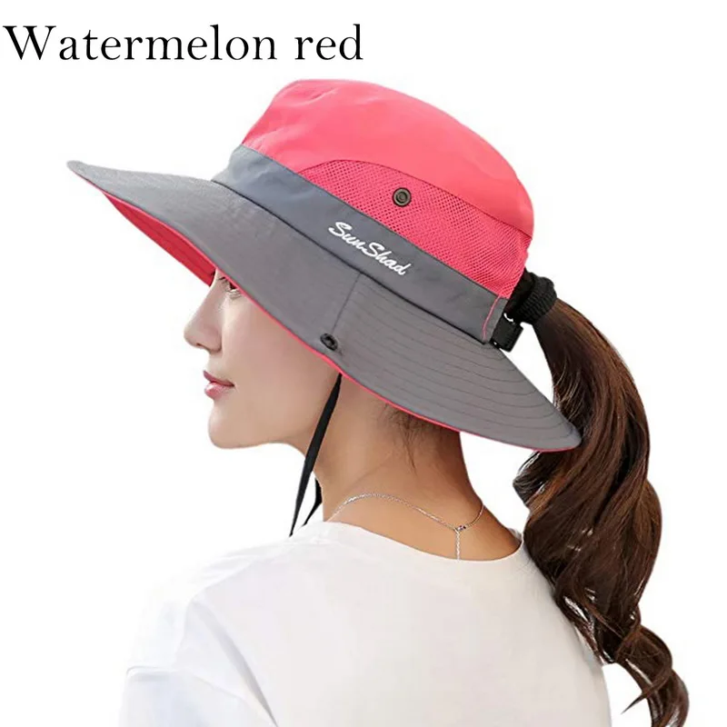 watermelon red Aisputent унисекс летние сетчатые шляпы от солнца с широкими полями, женские дышащие солнечные шляпы для улицы с защитой от УФ-лучей, шляпы для рыбалки - Цвет: watermelon red