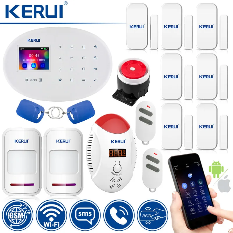 kit 1 KERUI wifi W20 RFID карта умная домашняя система охранной сигнализации 2,4 дюймов TFT сенсорная клавиатура Экран приложение управление GSM беспроводная домашняя сигнализация - Цвет: kit 1