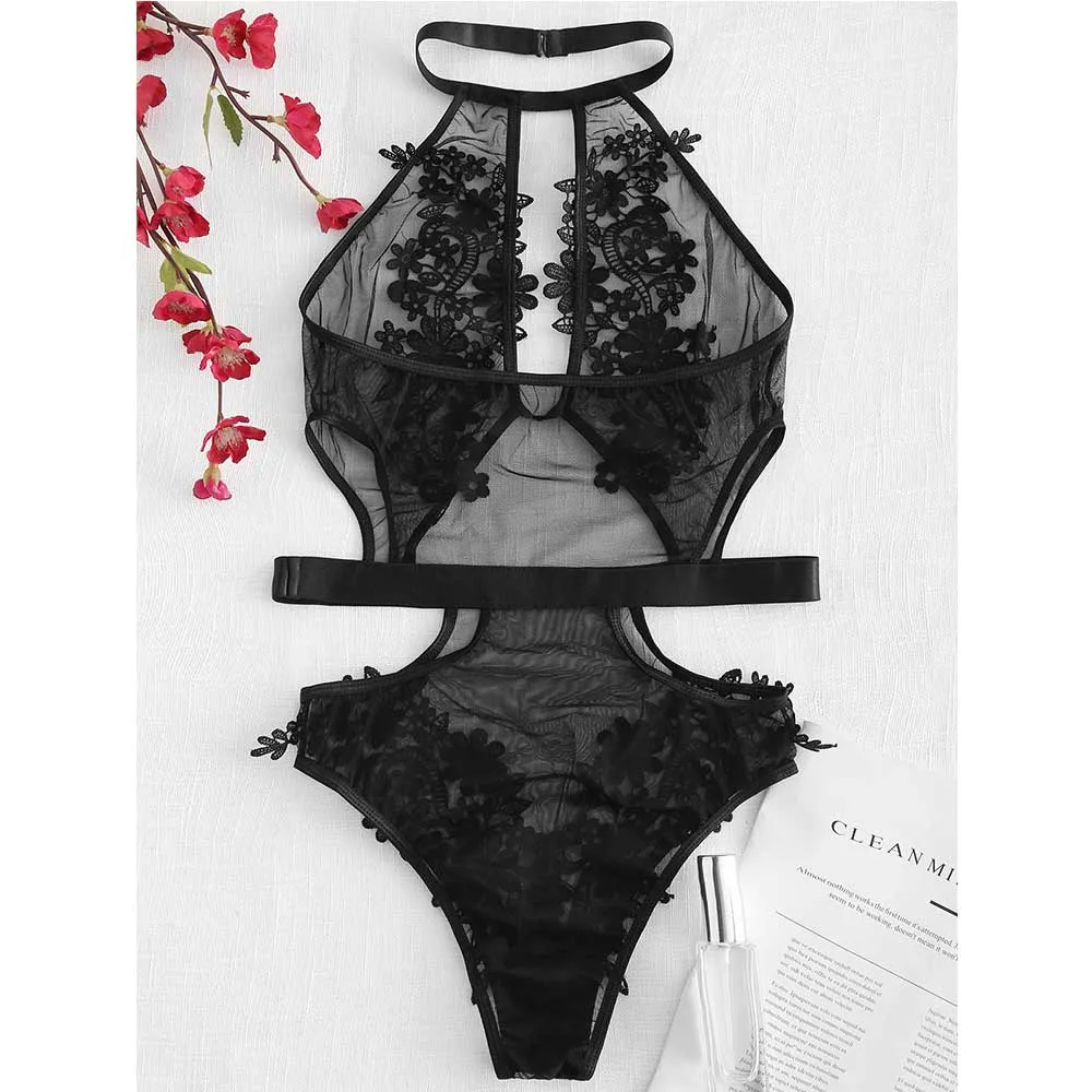 ZAFUL Цветочная Аппликация Тюль Боди Модные Сексуальные Женские Комбинезоны