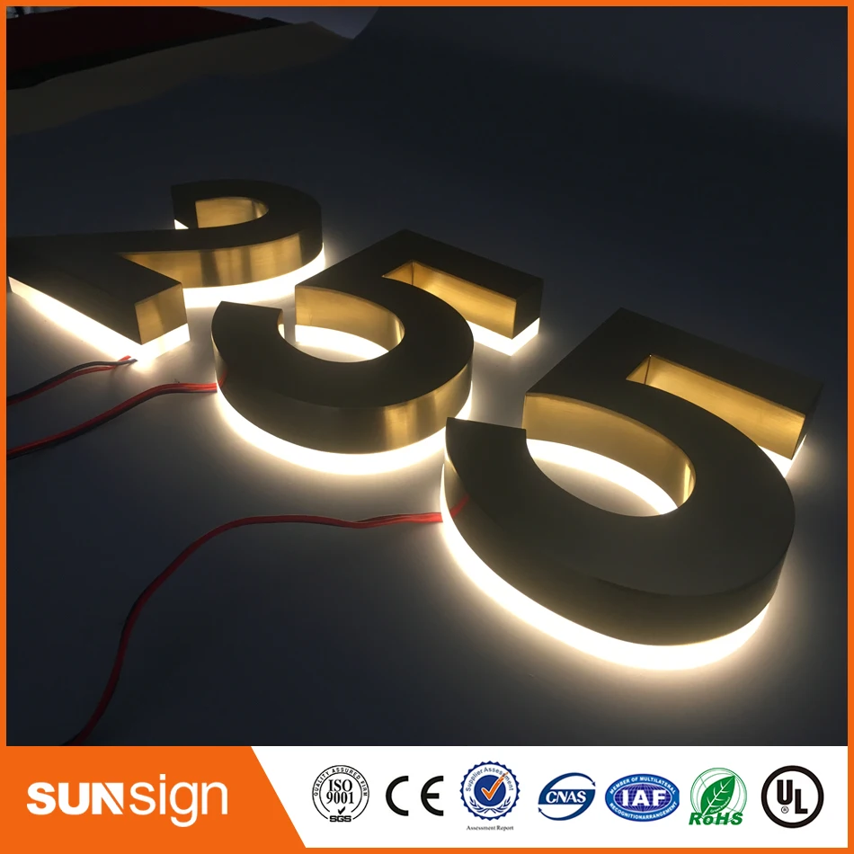 Наружный светодиодный дом с подсветкой из нержавеющей стали цифрами и буквами 20