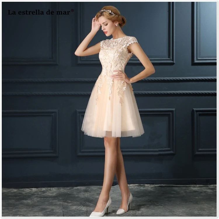 Vestido коктейльное новинка из кружева, с вырезом на шее с короткими рукавами трапециевидной формы Серебро Цвет персиковый, красное платье для вечеринки короткое sukienka koktajlowa