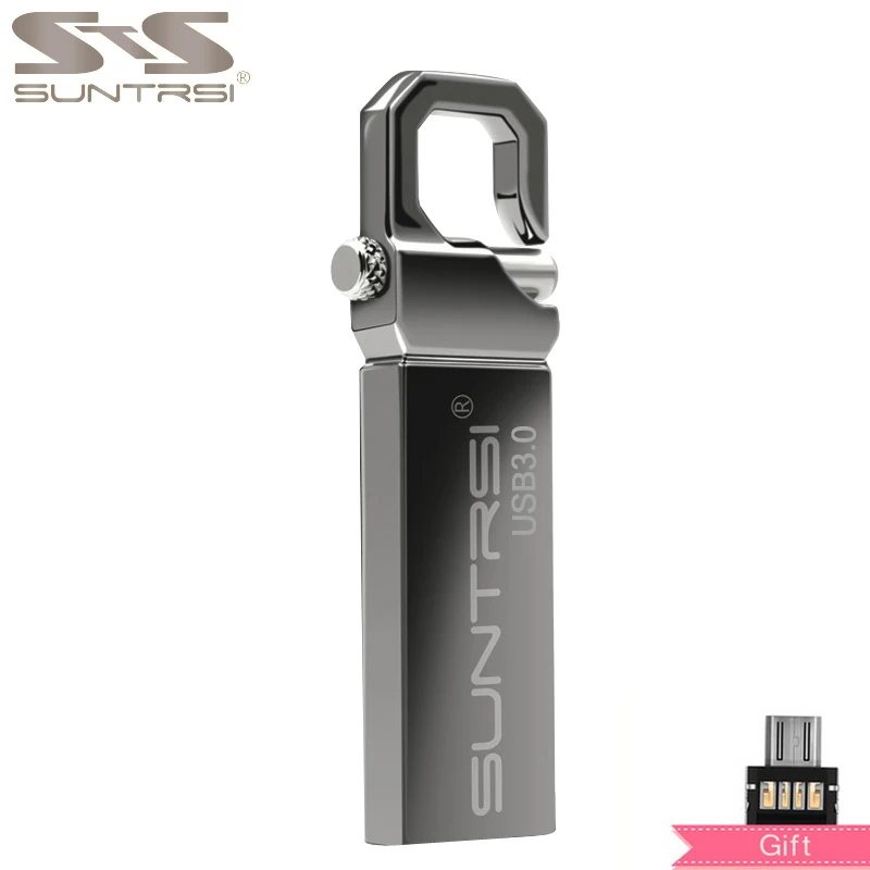 with adapter Suntrsi флеш-накопитель USB 3,0 64 ГБ 32 ГБ USB флеш-накопитель 16 ГБ 8 ГБ флеш-накопитель USB флешка водонепроницаемый металлический Usb флеш-накопитель реальная емкость - Цвет: with adapter