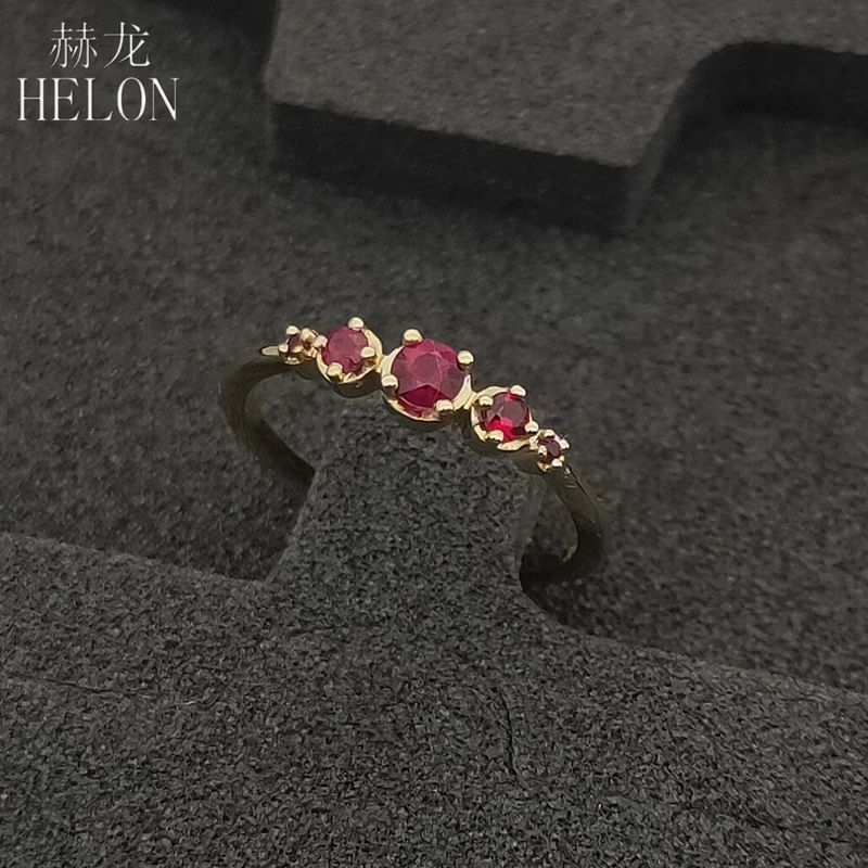 HELON Solid 14K(AU585) Желтое золото Сертифицированный круглый безупречный 0.23ct с натуральным красным Рубином обручальное кольцо женские модные ювелирные изделия