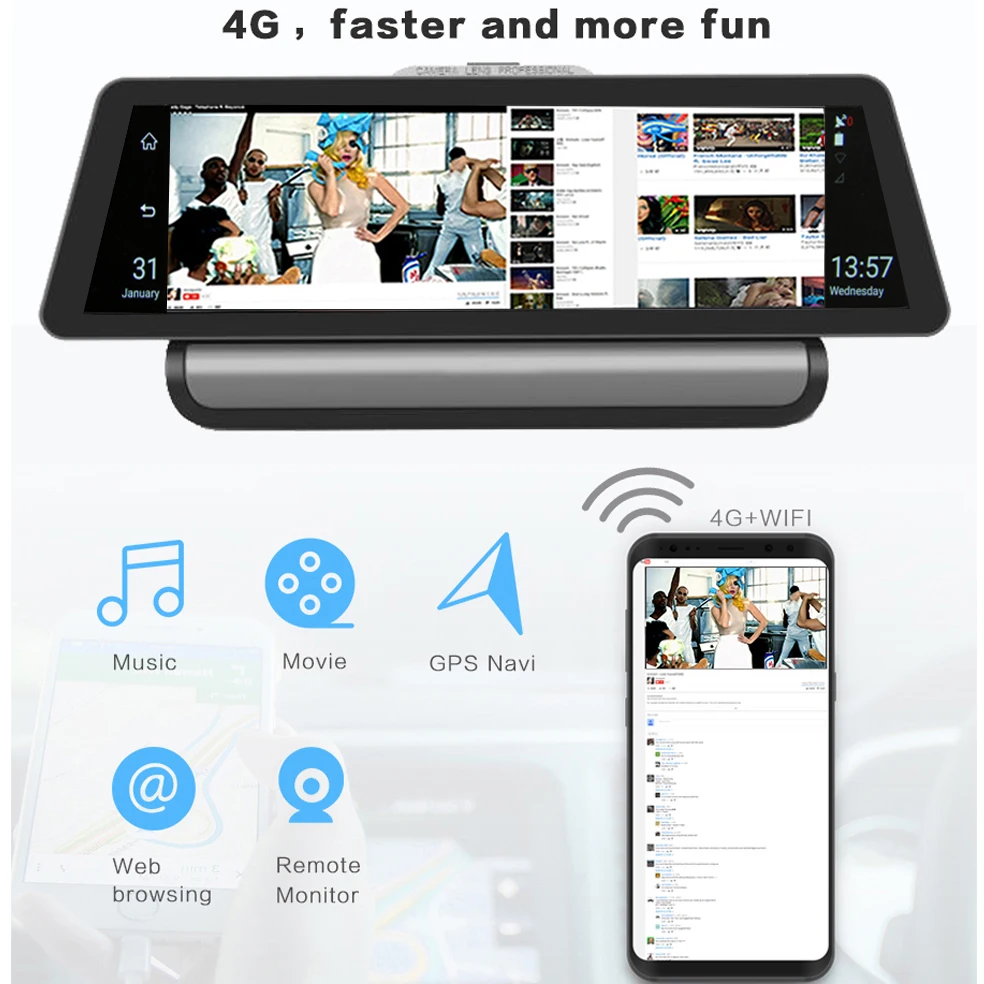 Автомобильный видеорегистратор Bluavido, 10 дюймов, 4G, Android, 1080 P, видео камера, gps навигация, ADAS, Full HD видеокамера, Bluetooth, WiFi, двойной объектив, Dashcam