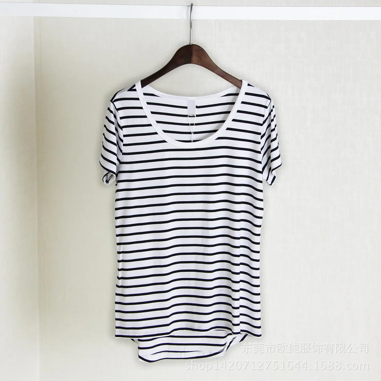 Модал свободная летняя футболка с короткими рукавами в полоску Футболка круглым