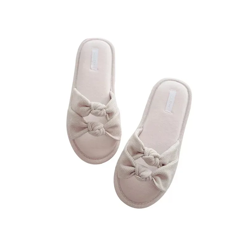 

2019 New Summer Cotton Bowknot Women Slippers Non-slip Female Flip Flops Indoor Flat With Women Home Shoes