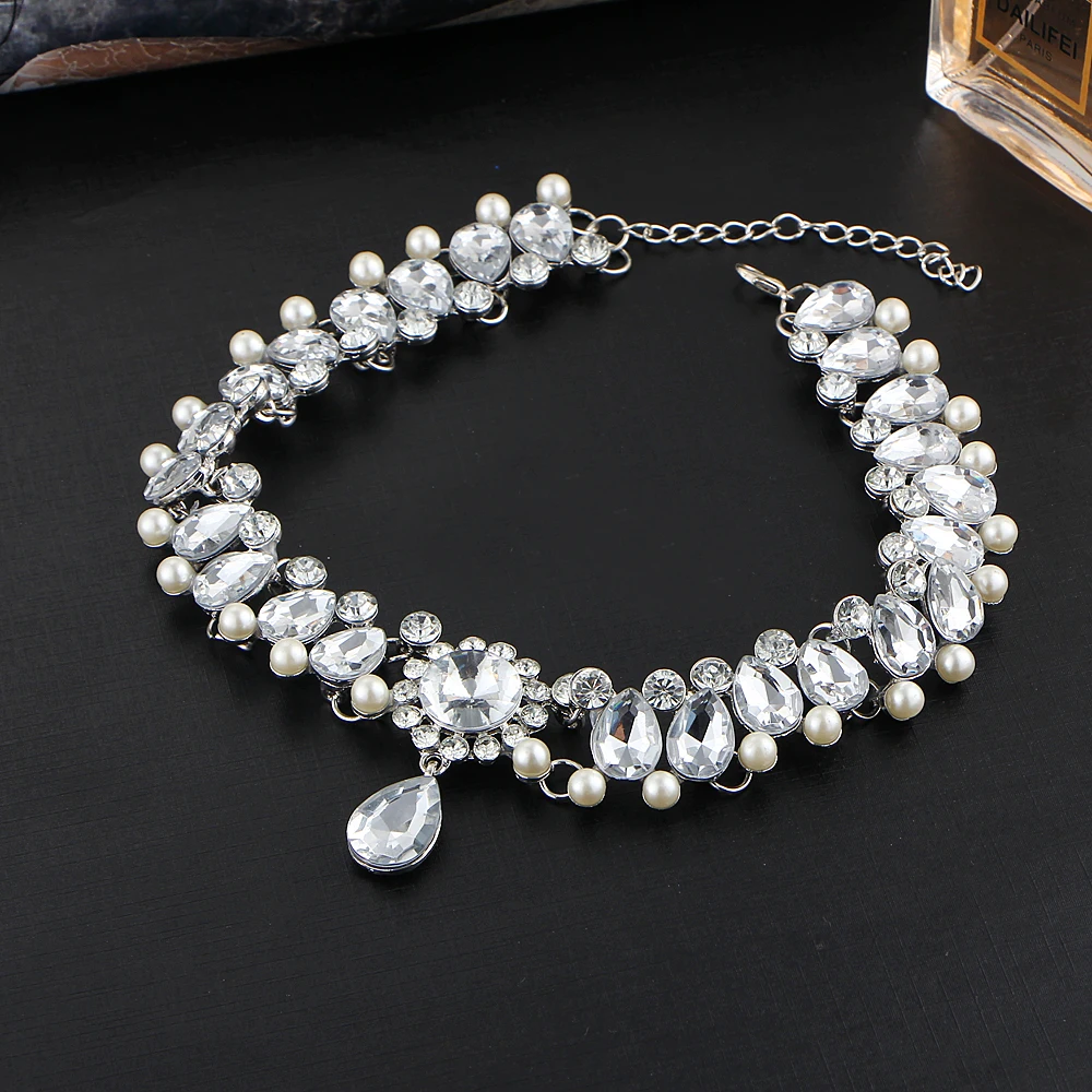Женское ожерелье с подвеской в виде капли воды серебристого цвета|pearls necklace