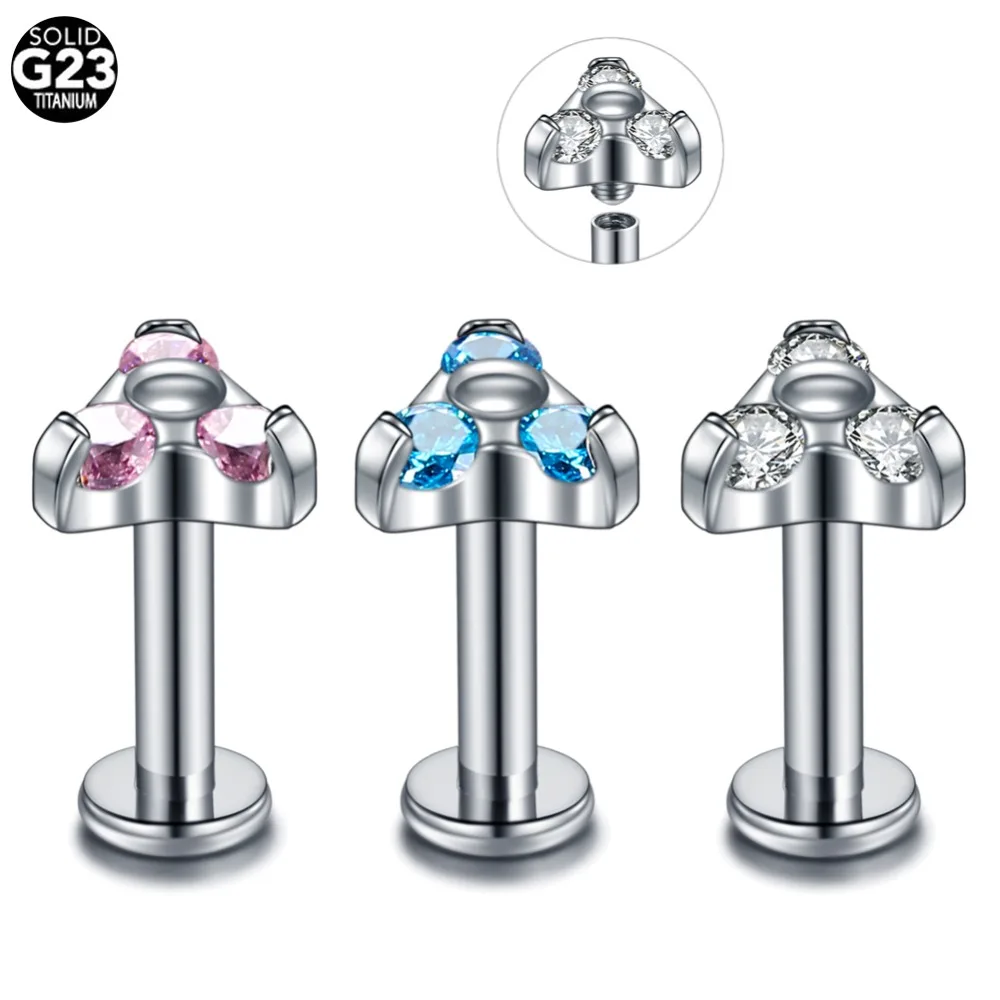 1 шт. CZ драгоценный камень Губная Серьга G23 титановая шпилька для уха 16 г пирсинг Oreja серьги-спирали губы полоска с основной частью ювелирные изделия