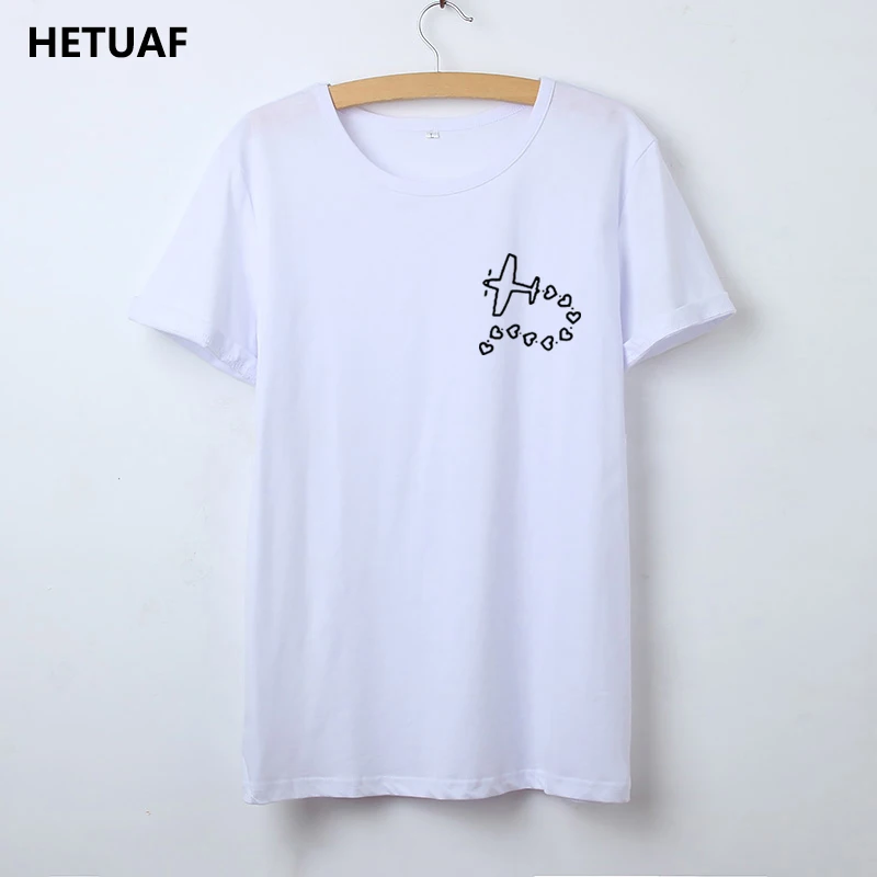 HETUAF карман самолет футболка с сердечками для женщин забавные Kawaii принтовые