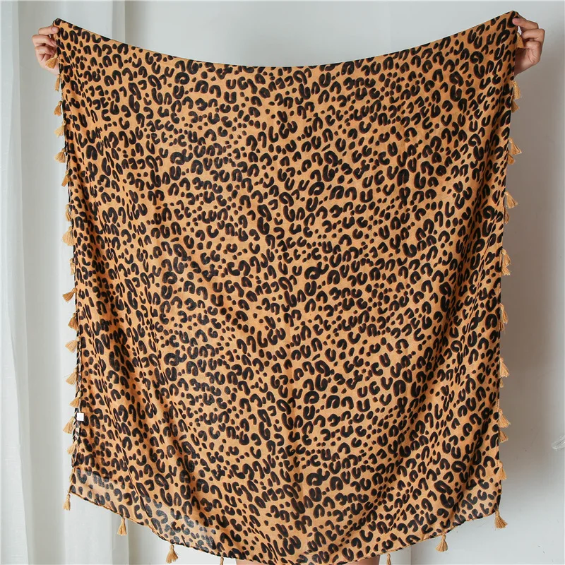 

Women Luxury Brand Polka Leopard Tassel Viscose Scarf Autumn Winter Shawls and Wraps Thick Warm Cover-Up Muslim Hijab 180*100Cm