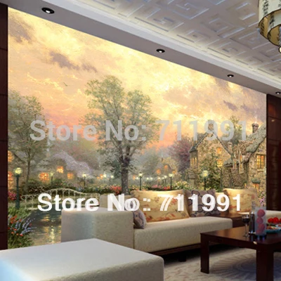 

Free shipping Fashion large mural oil painting Europe country wallpaper sofa tv background wall natural wallpaperfor living room