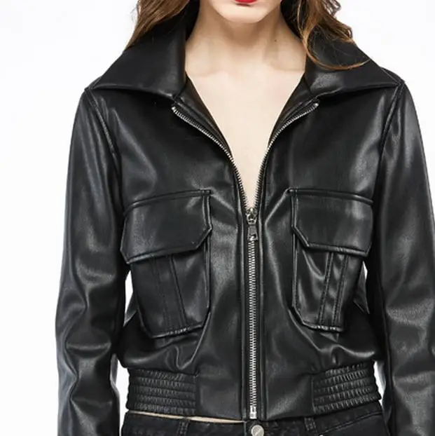 2017 Женская куртка из искусственной кожи модный бренд тонкий уличный стиль с