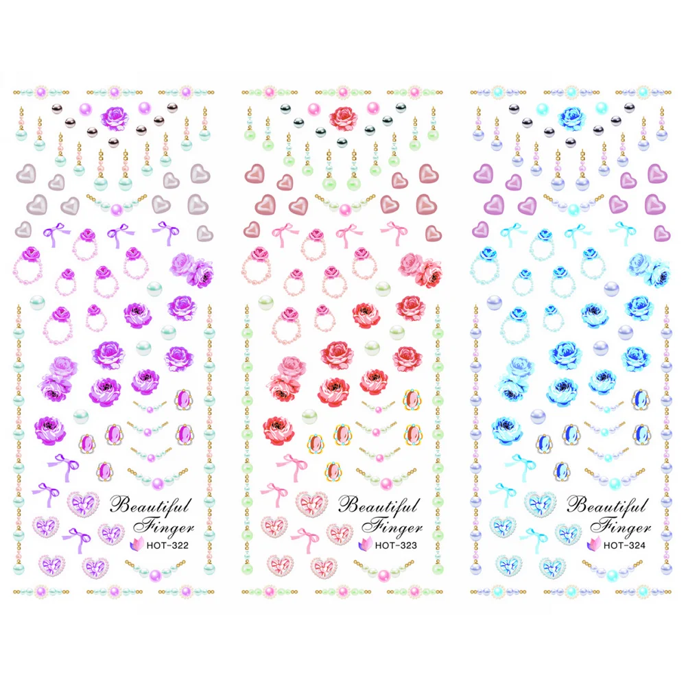 

3 PACKS / LOT JEWEL HEART FINGER RING NAIL CROSS TATTOOS STICKER WATER DECAL NAIL ART HOT322-324