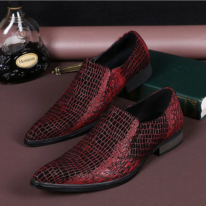 2017 hot! New Men Fashion Handmade Shoes British Style Slip On Genuine Leather Pointed Toe Red Color Wedding Party | Обувь