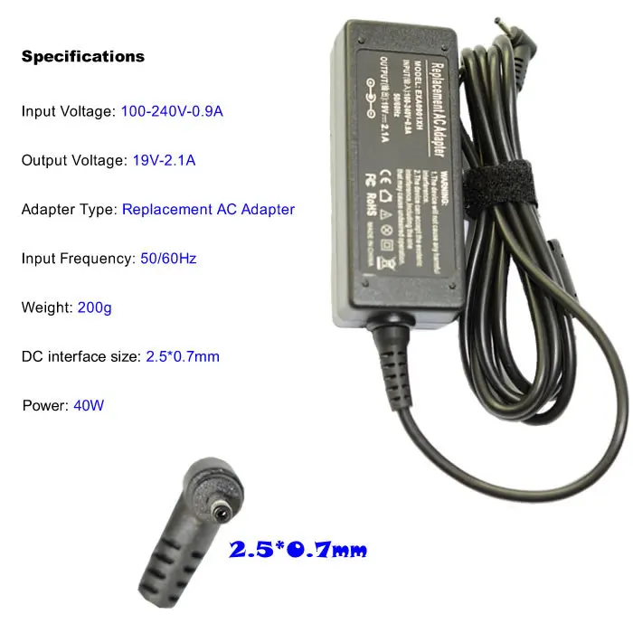Зарядное устройство для ноутбуков Asus eee pc 1001ha 101B 2 5 P 19 в 0 7 А 40 Вт|charger 2|charger dischargerlaptop