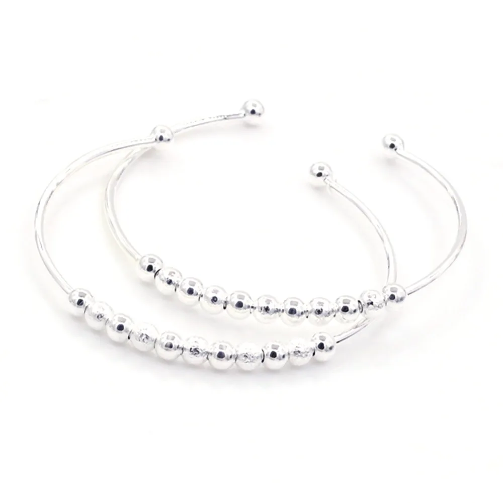 

2 Pcs Round Beads Bangle Bracelet Open Bangle Trendy accessories alloy crystal god silver Bracelets for women jewelry bangle