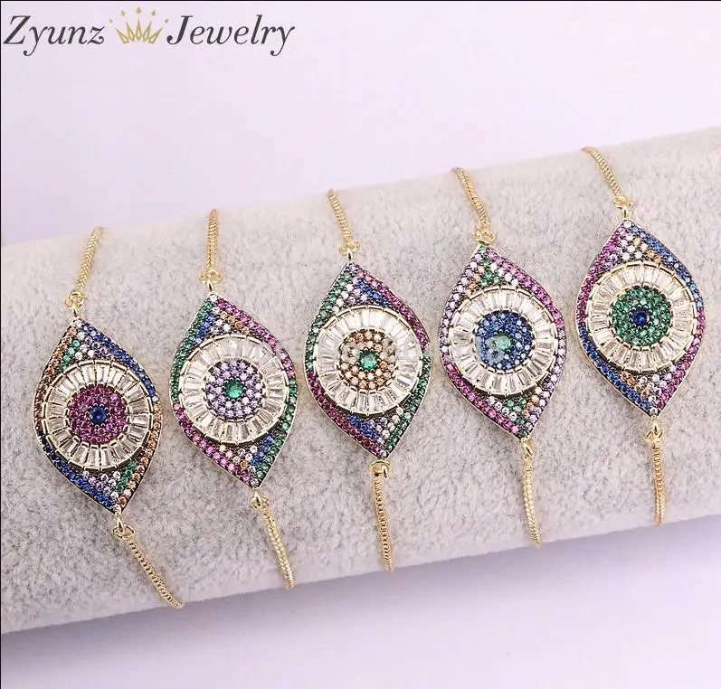 Mix color Bracelet 5 шт. ZYZ330-4219 высокое качество разноцветный кубический цирконий Овальный дизайн глаз Циркон CZ браслеты для женщин - Окраска металла: Mix color Bracelet