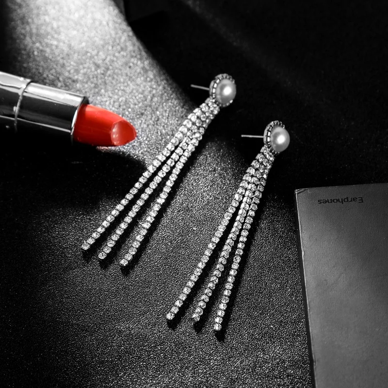 Женские Висячие серьги HanCheng длинные висячие серьги-подвески со стразами